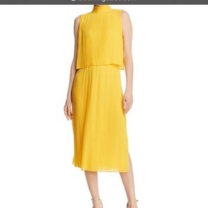 Yellow Midi High Neck pleated boutique dress